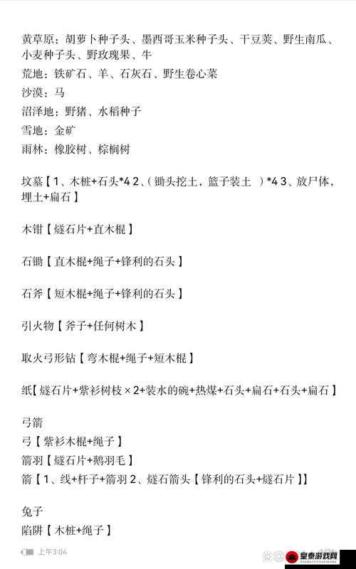 希望之村新手必备 初始食物全解析及合成表详细指南