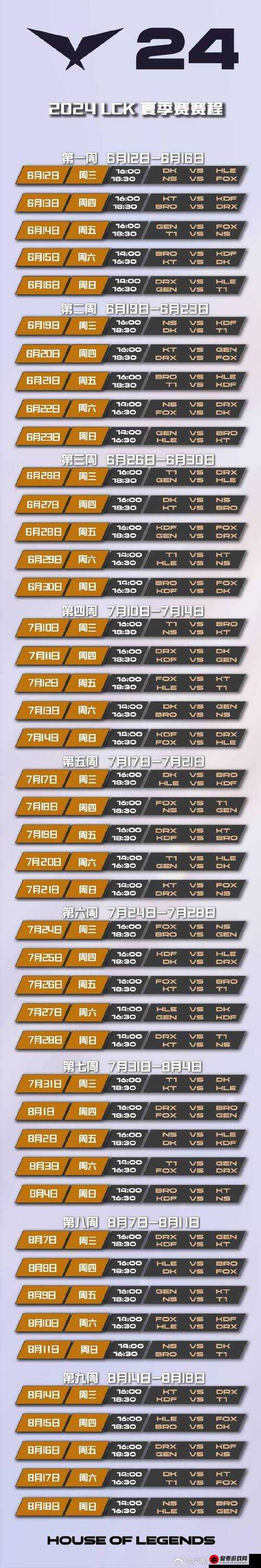 LCK 夏季赛 2024 赛程全览